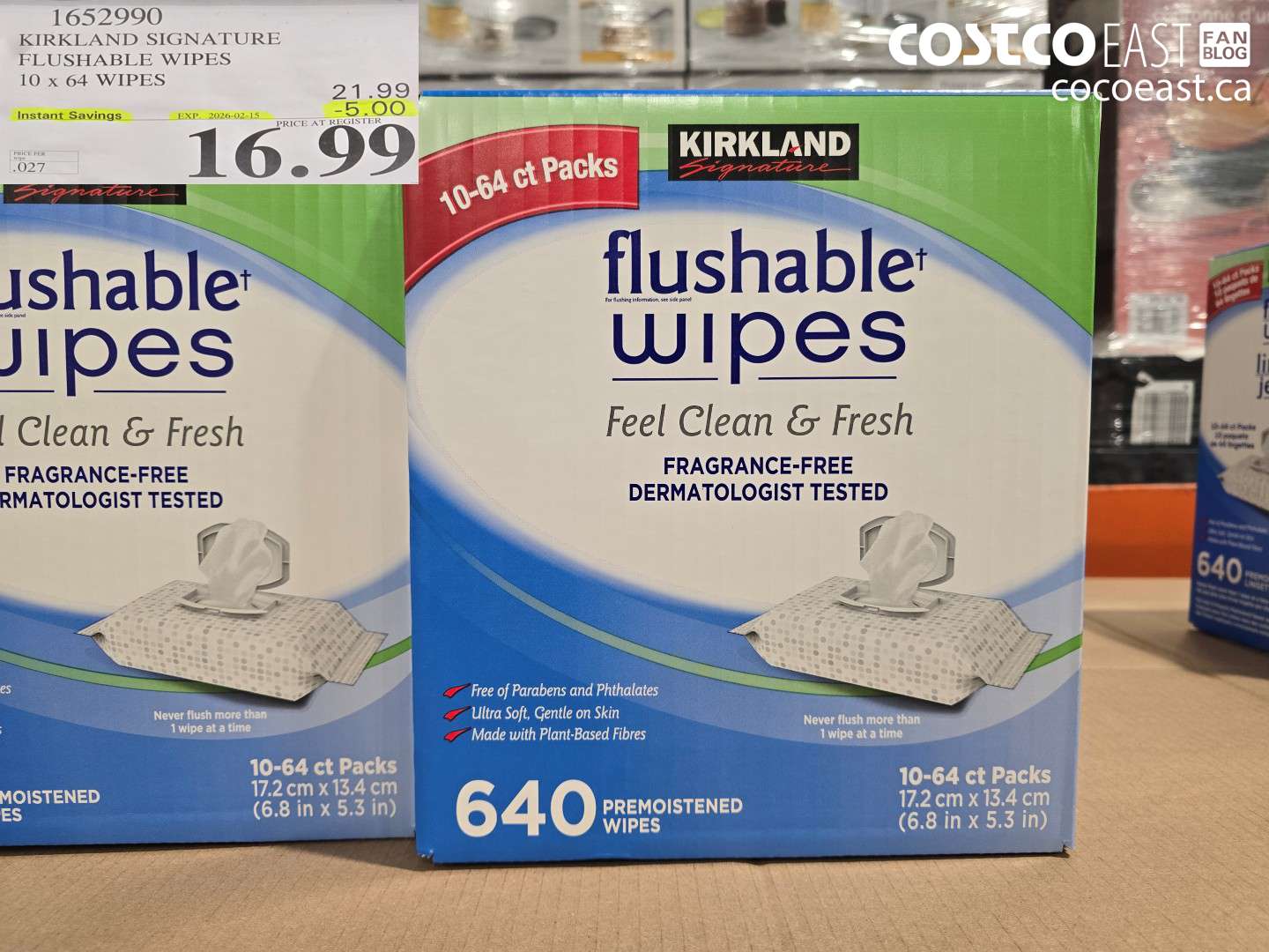 1652990 KIRKLAND SIGNATURE MOIST FLUSHABLE WIPES 10 X 64 WIPES ($5.00 INSTANT SAVINGS EXPIRES ON 2026-02-15) $16.99