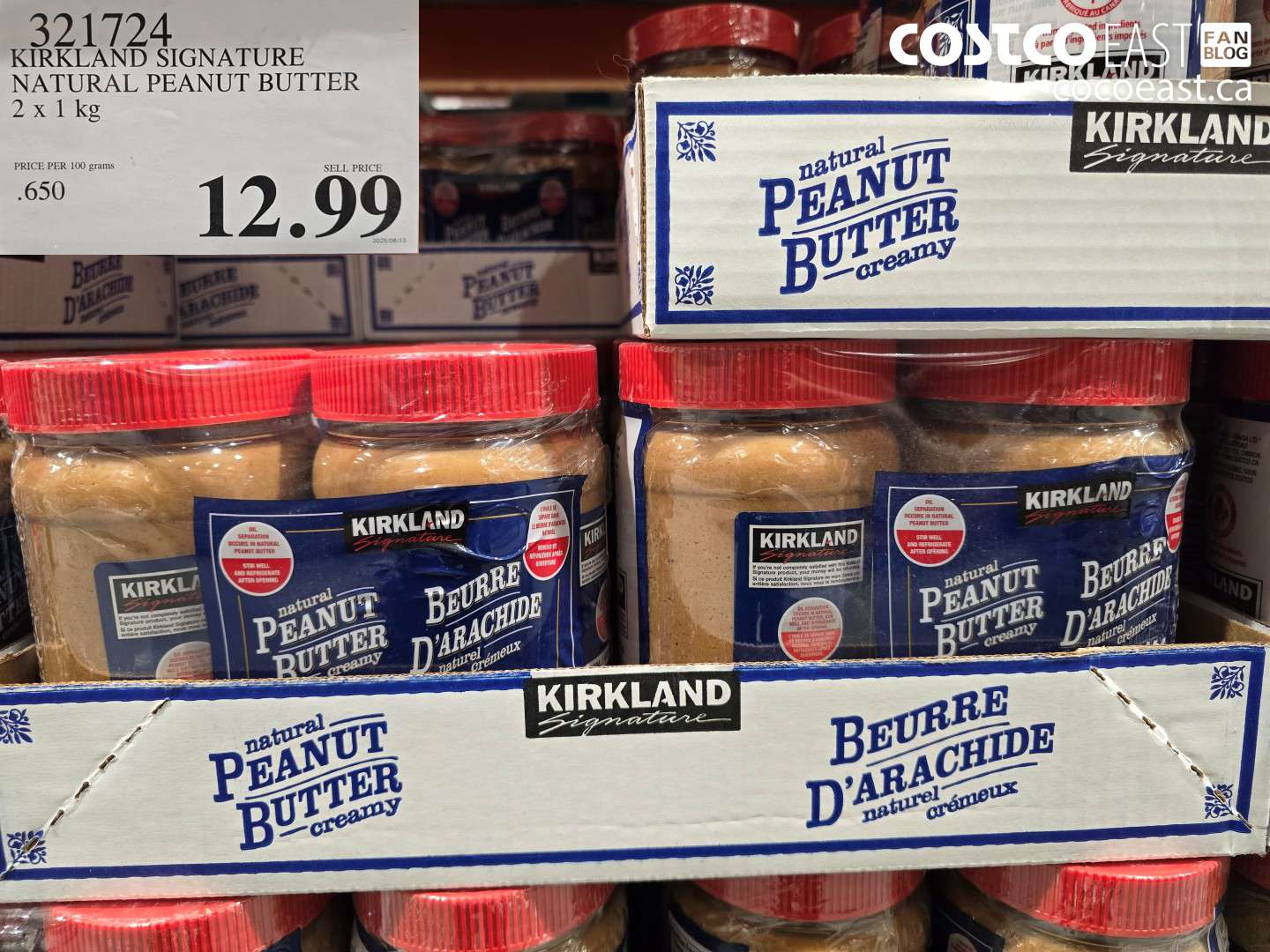 321724 KIRKLAND SIGNATURE NATURAL PEANUT BUTTER 2 X 1 KG $12.99