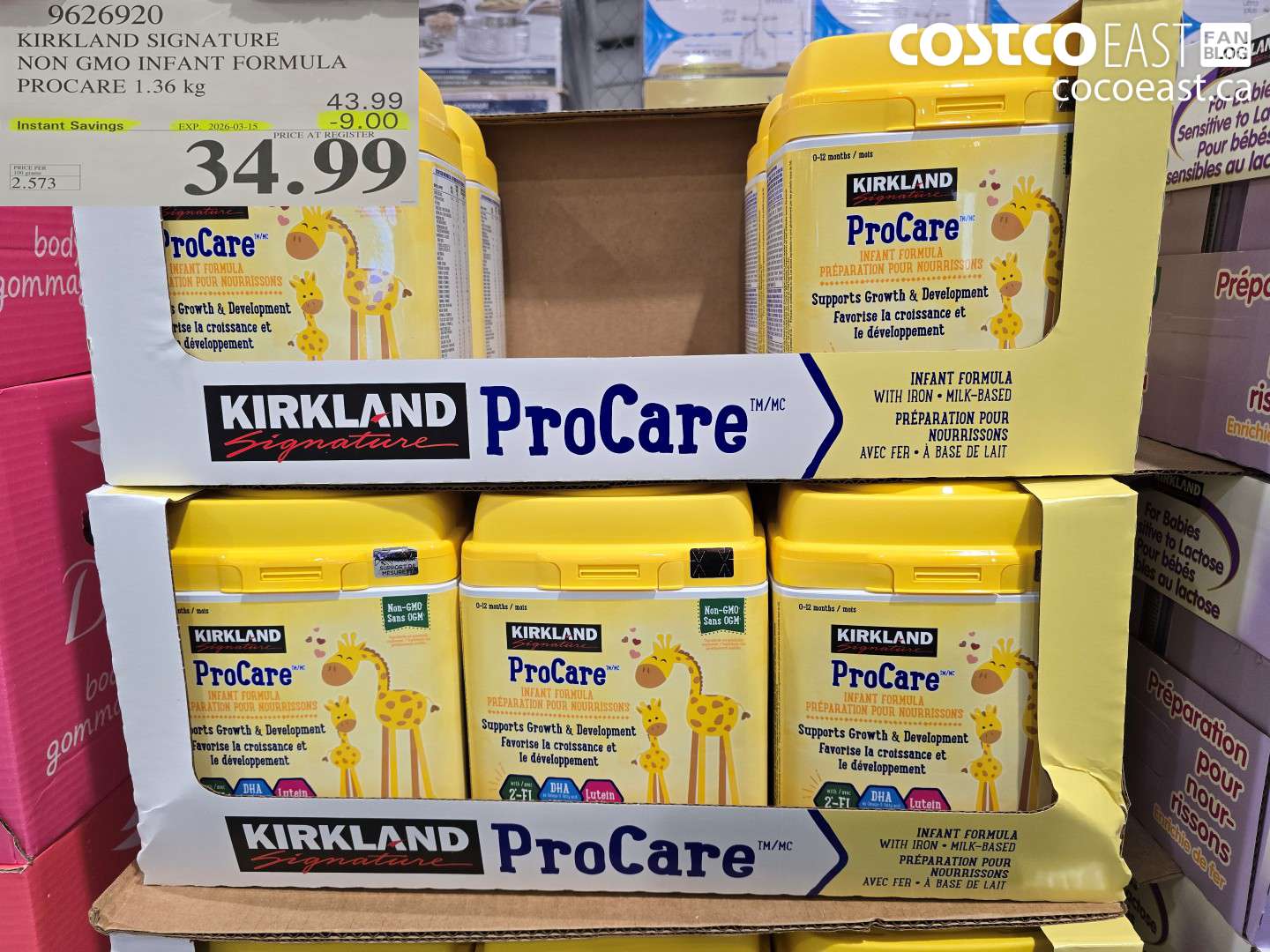 9626920 KIRKLAND SIGNATURE NON GMO INFANT FORMULA PROCARE 1.36 KG ($9.00 INSTANT SAVINGS EXPIRES ON 2026-03-15) $34.99