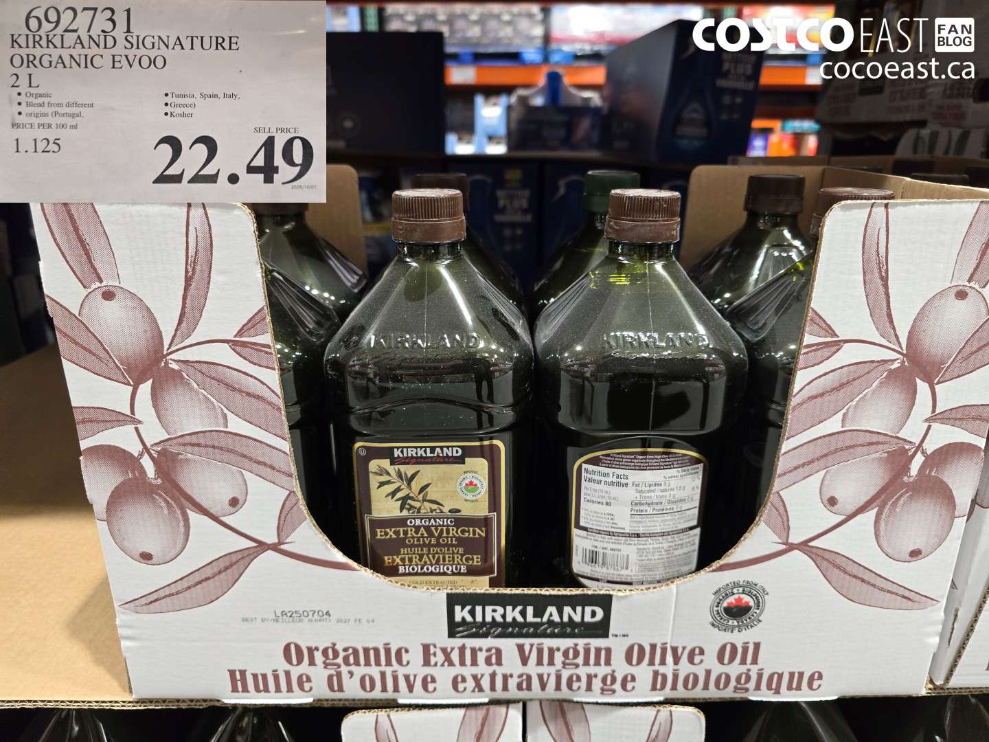 692731 KIRKLAND SIGNATURE ORGANIC EVOO 2 L $22.49