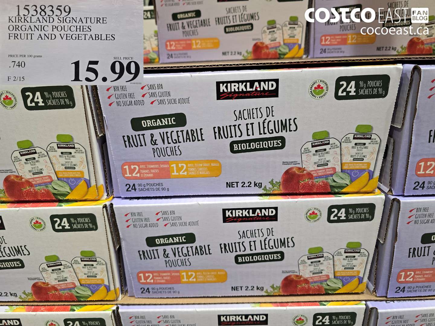 1538359 KIRKLAND SIGNATURE ORGANIC POUCHES FRUIT AND VEGETABLES $15.99