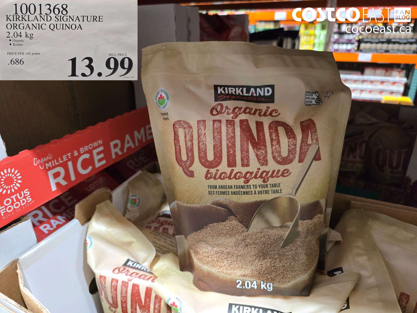 1001368 KIRKLAND SIGNATURE ORGANIC QUINOA 2.04 KG $13.99