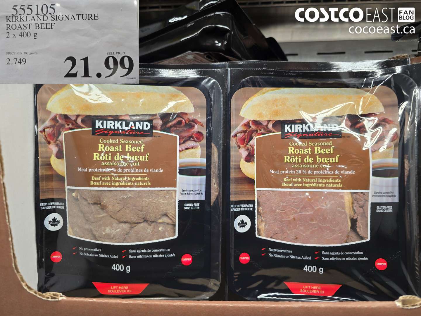 555105 KIRKLAND SIGNATURE ROAST BEEF 2 X 400 G $21.99