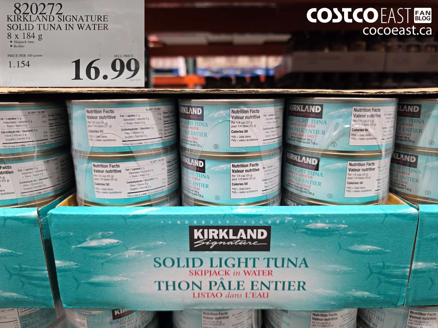 820272 KIRKLAND SIGNATURE SOLID TUNA IN WATER 8 X 184 G $16.99