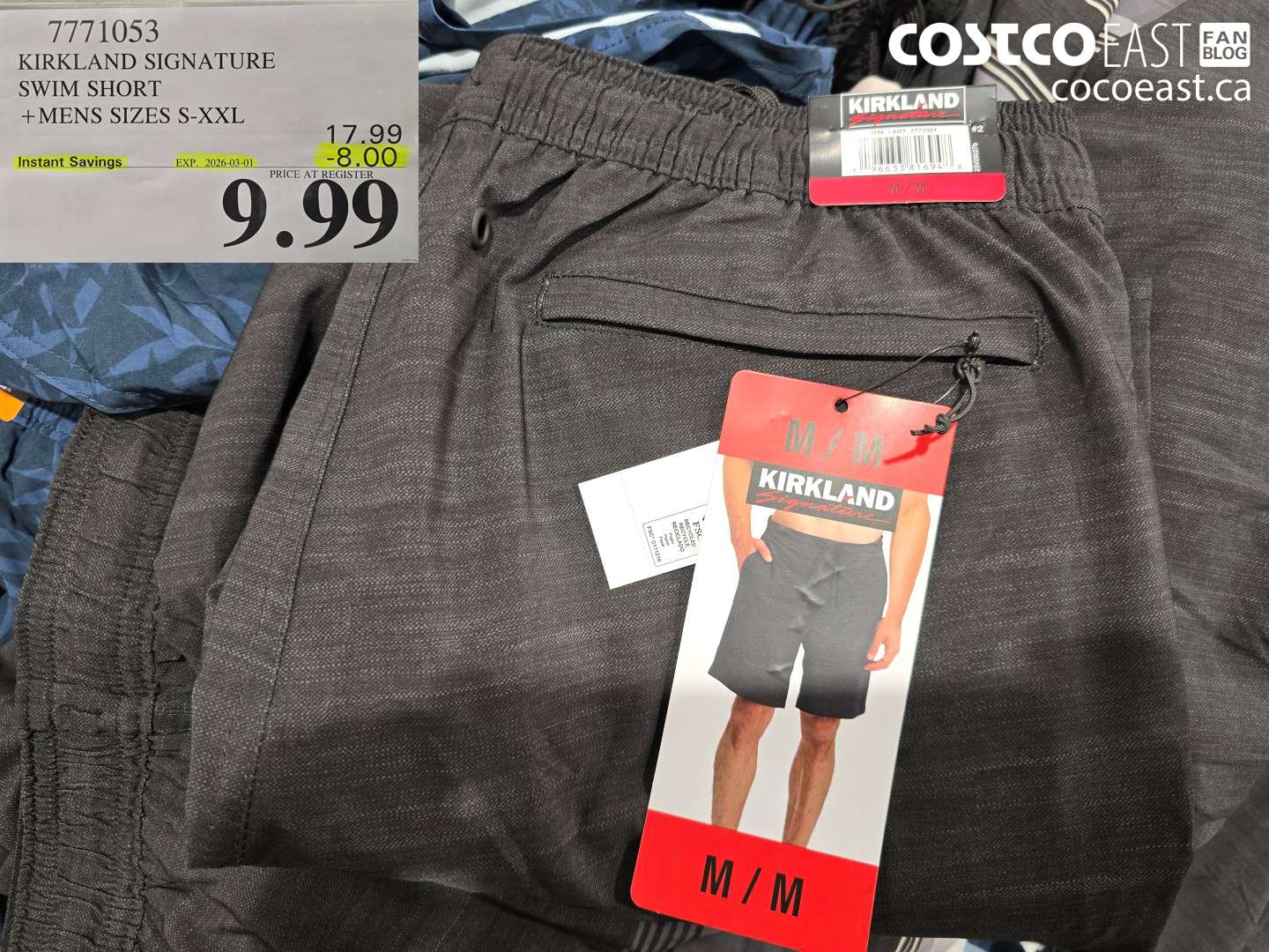 7771053 KIRKLAND SIGNATURE SWIM SHORT + MENS SIZES S-XXL ($8.00 INSTANT SAVINGS EXPIRES ON 2026-03-01) $9.99