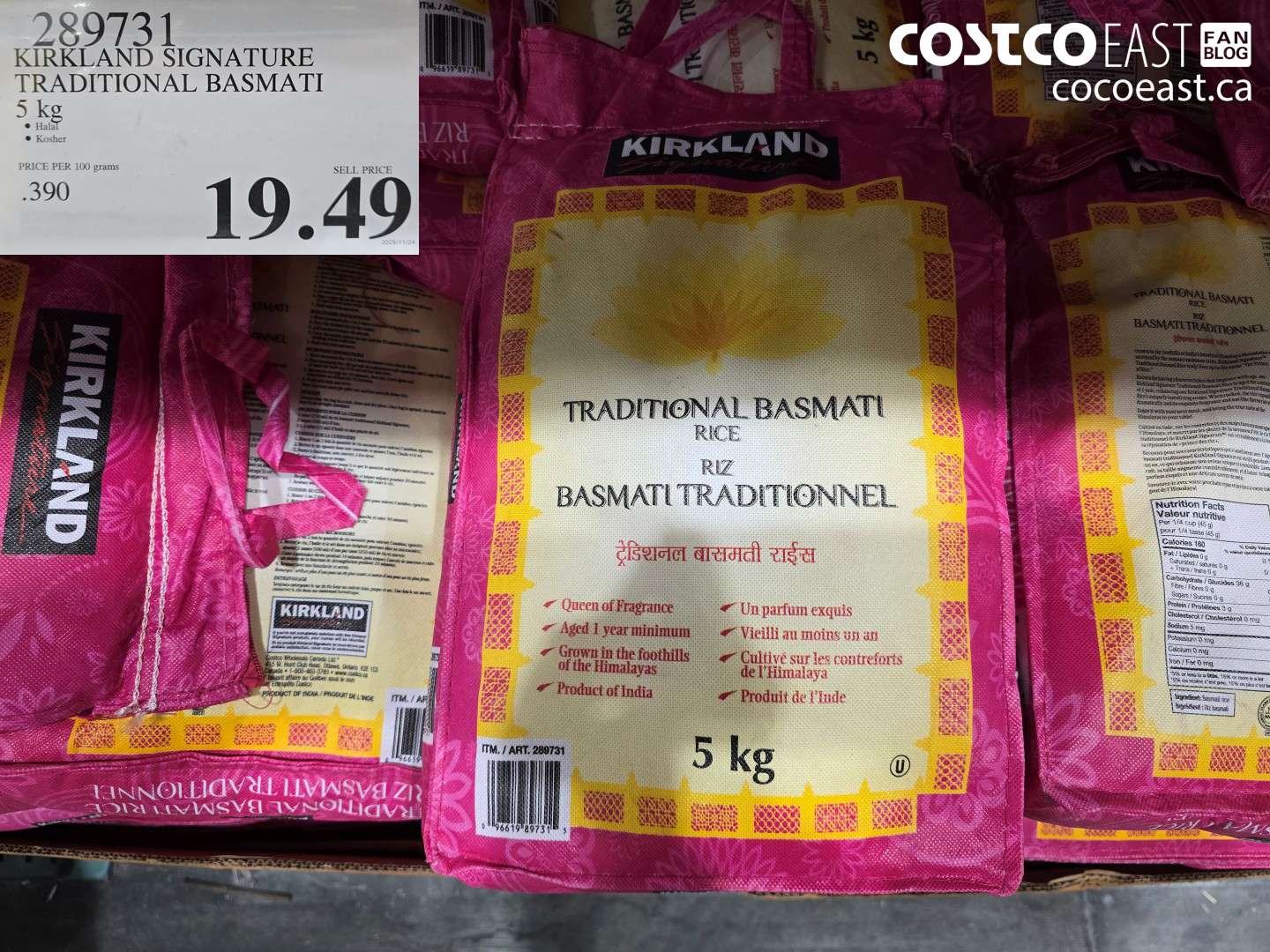 289731 KIRKLAND SIGNATURE TRADITIONAL BASMATI 5 kg $19.49