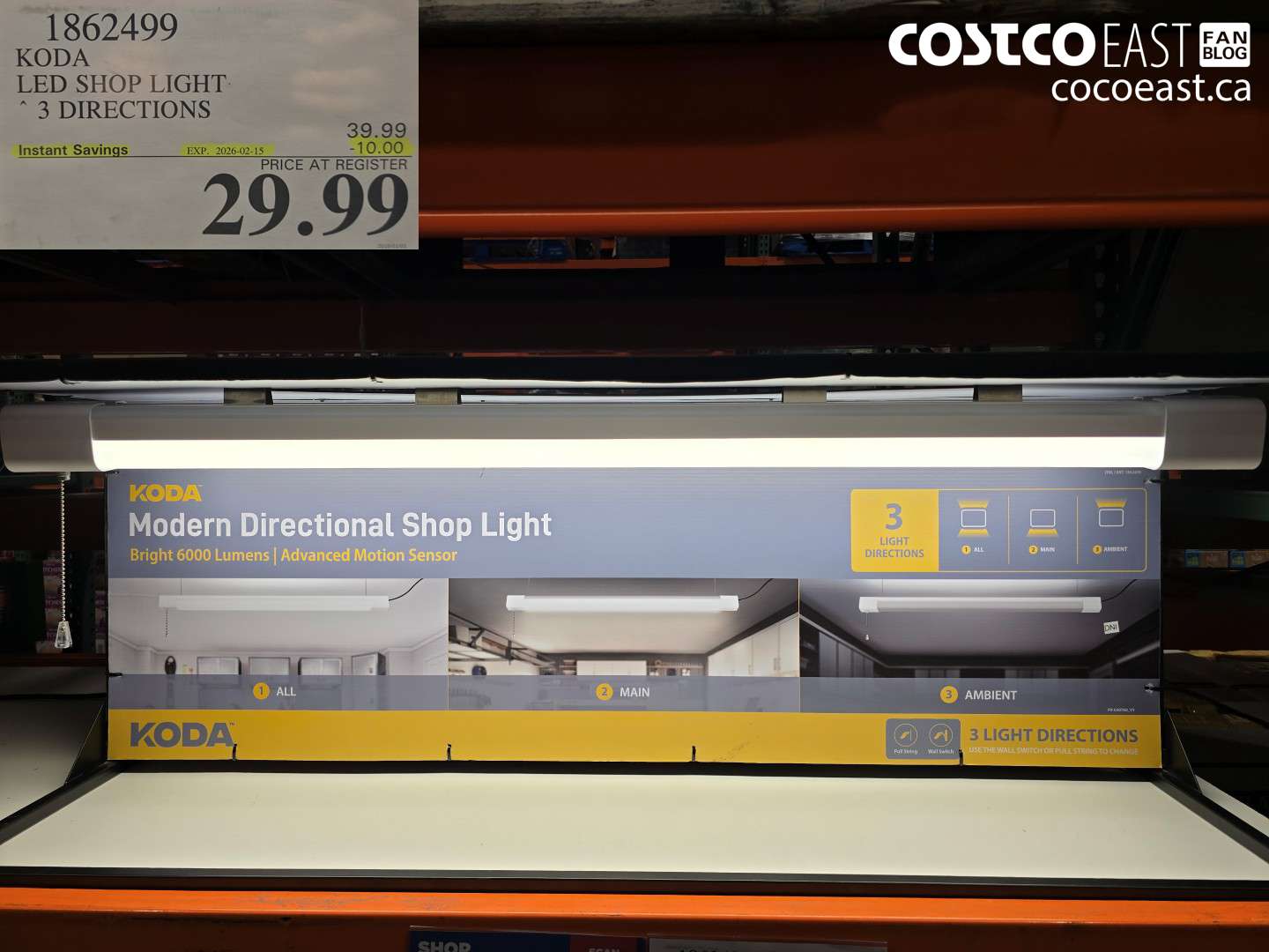 1862499 KODA LED SHOP LIGHT 3 DIRECTIONS ($10.00 INSTANT SAVINGS EXPIRES ON 2026-02-15) $29.99