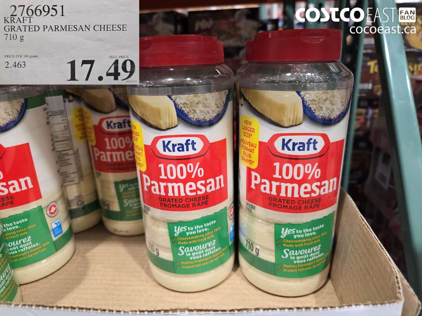 2766951 KRAFT GRATED PARMESAN CHEESE 710 G $17.49