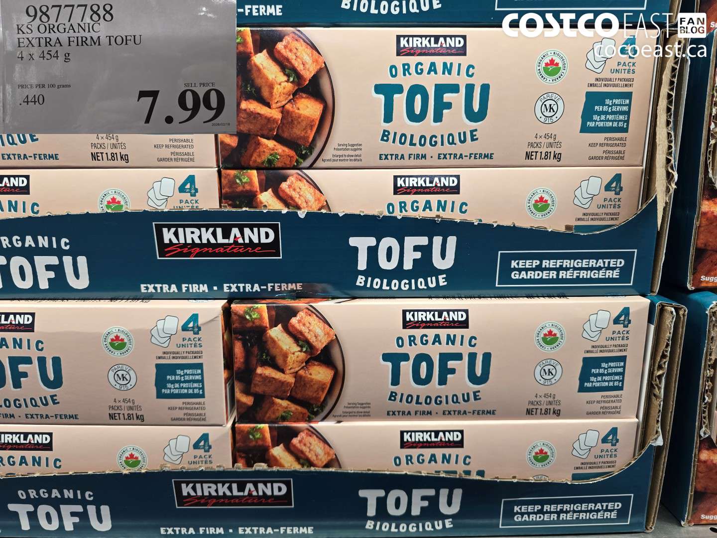 9877788 KS ORGANIC EXTRA FIRM TOFU 4 X 454 G $7.99