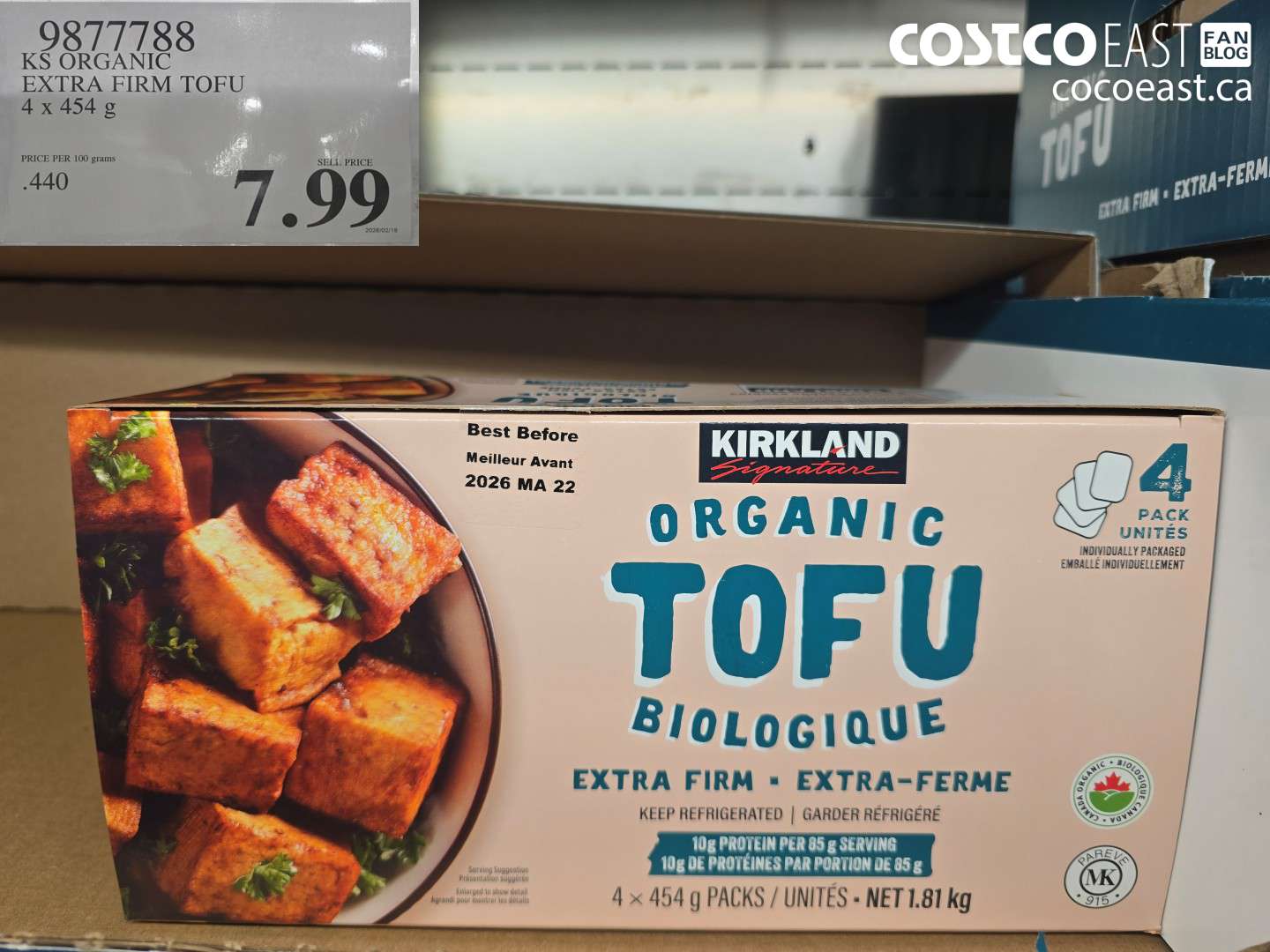 9877788 KS ORGANIC EXTRA FIRM TOFU 4 x 454 g $7.99