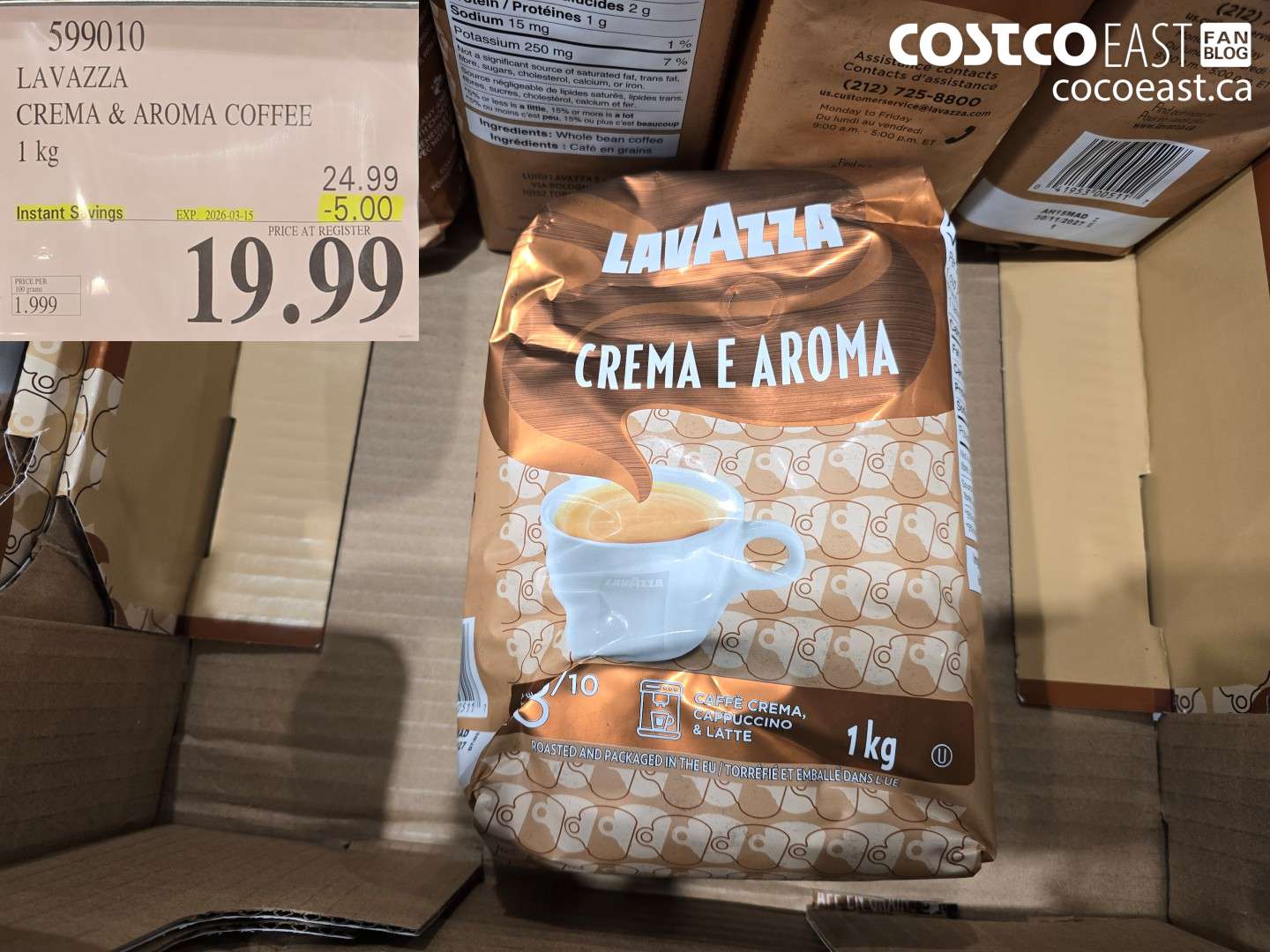 599010 LAVAZZA CREMA & AROMA COFFEE 1 KG ($5.00 INSTANT SAVINGS EXPIRES ON 2026-03-15) $19.99