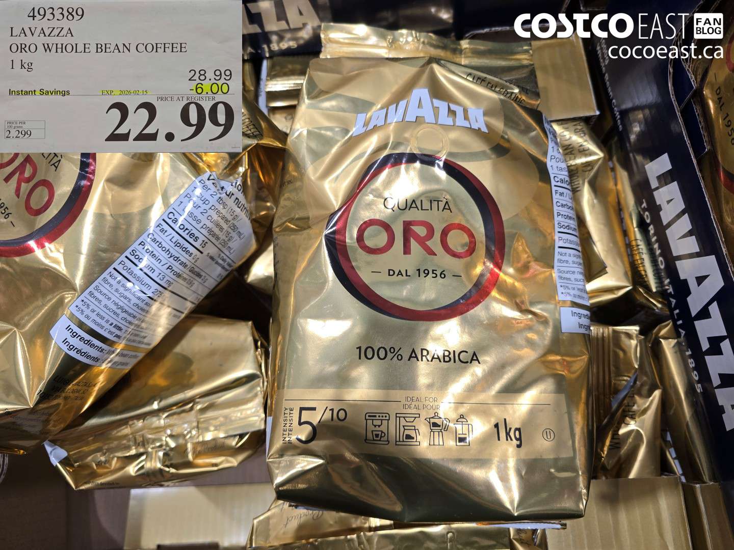 493389 LAVAZZA ORO WHOLE BEAN COFFEE 1 KG ($6.00 INSTANT SAVINGS EXPIRES ON 2026-02-15) $22.99