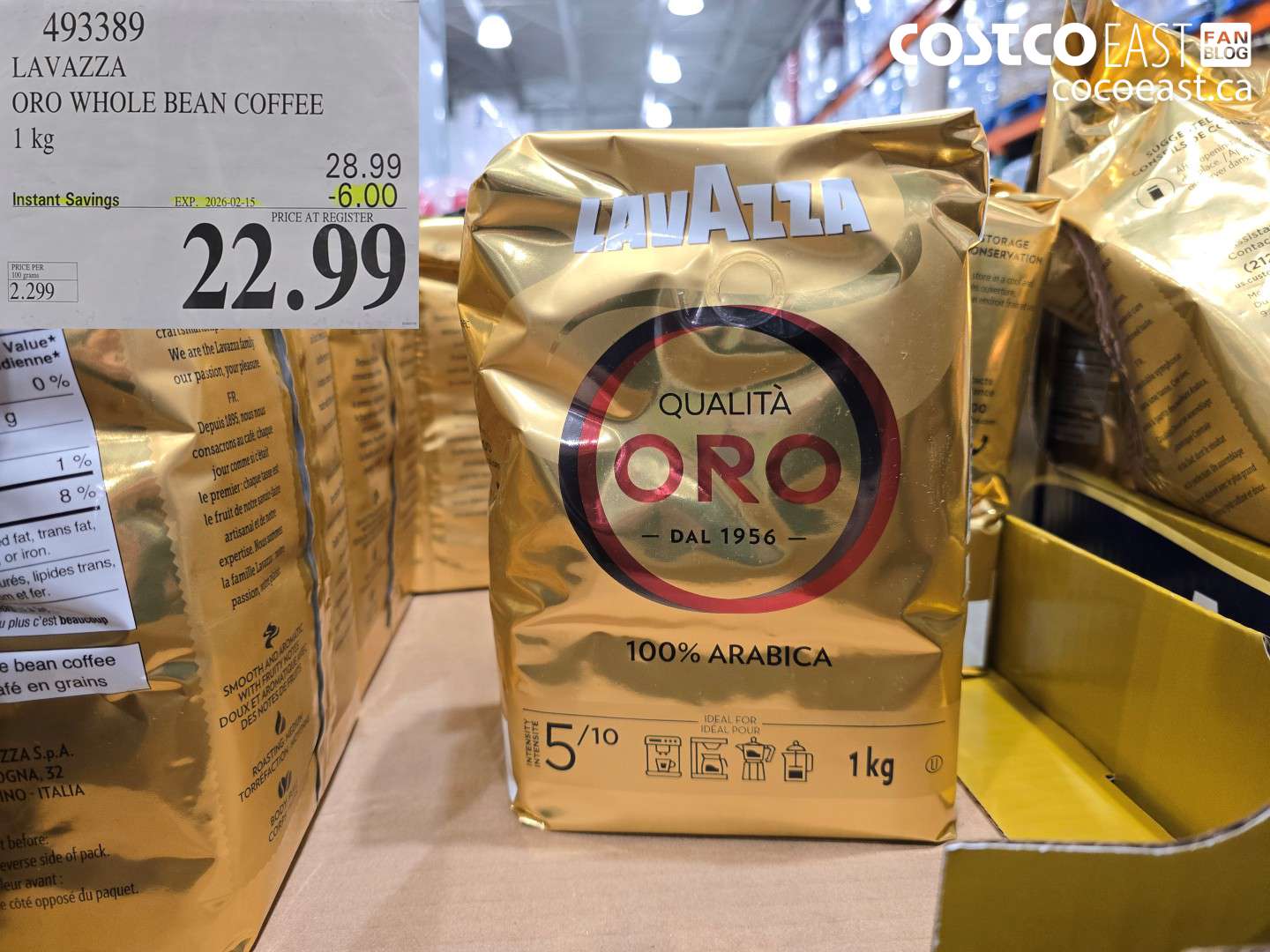 493389 LAVAZZA ORO WHOLE BEAN COFFEE 1 kg ($6.00 INSTANT SAVINGS EXPIRES ON 2026-02-15) $22.99