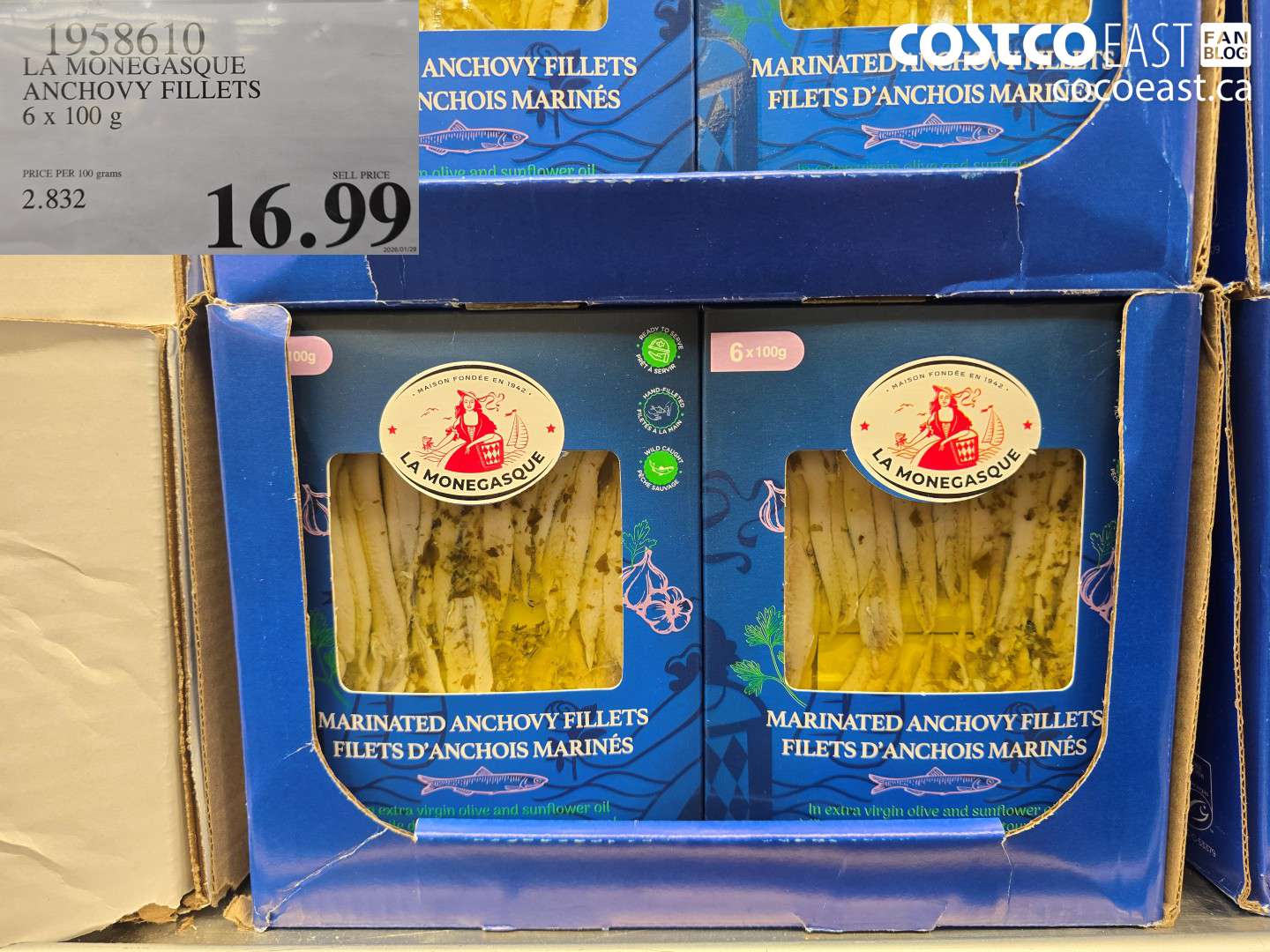 1958610 LA MONEGASQUE ANCHOVY FILLETS 6 X 100 G $16.99