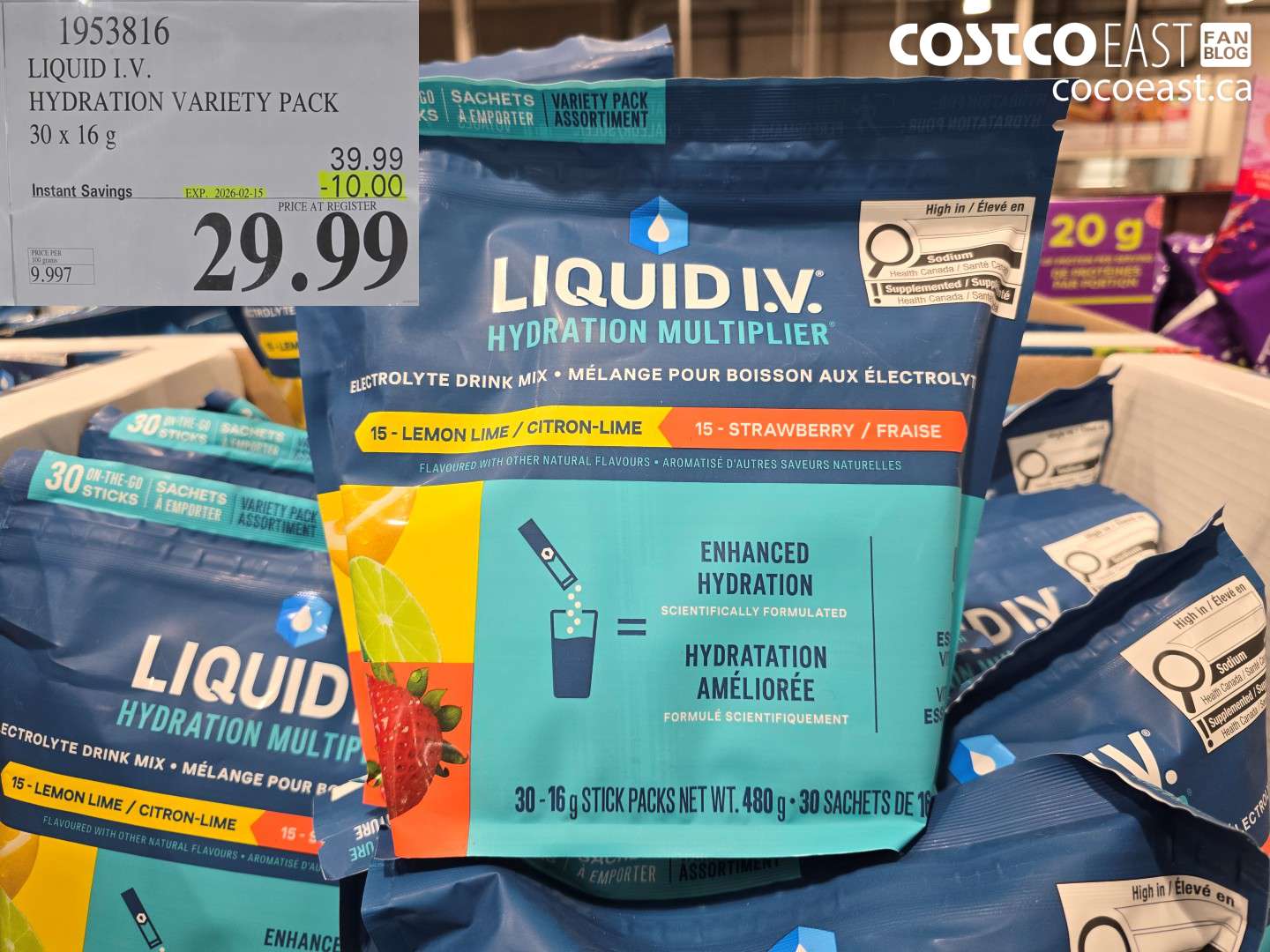 1953816 LIQUID I.V. ELECTROLYTE VARIETY 30 X 10 G ($10.00 INSTANT SAVINGS EXPIRES ON 2026-02-15) $29.99