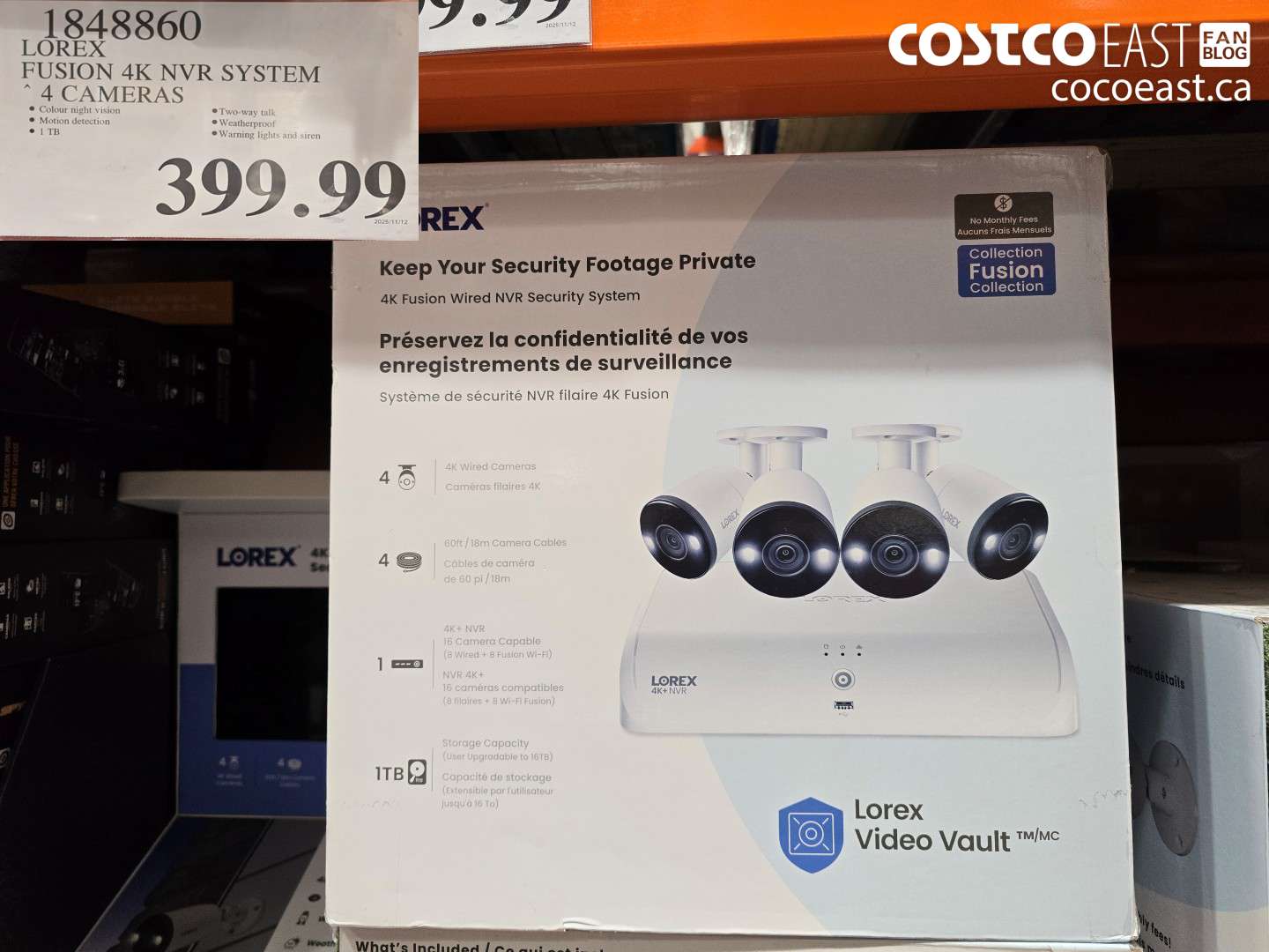 1848860 LOREX FUSION 4K NVR SYSTEM 4 CAMERAS $399.99