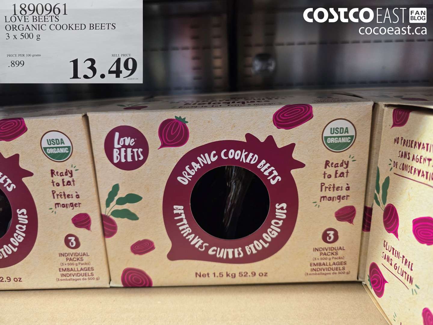 1890961 LOVE BEETS ORGANIC COOKED BEETS 3 X 500 G $13.49