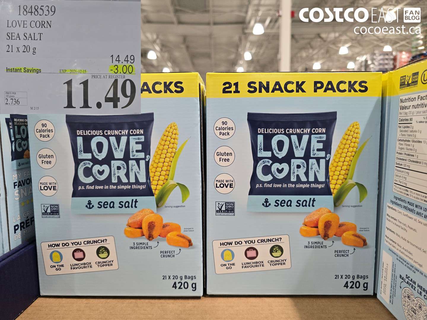 1848539 LOVE CORN SEA SALT 21 x 20 g ($3.00 INSTANT SAVINGS EXPIRES ON 2026-02-15) $11.49