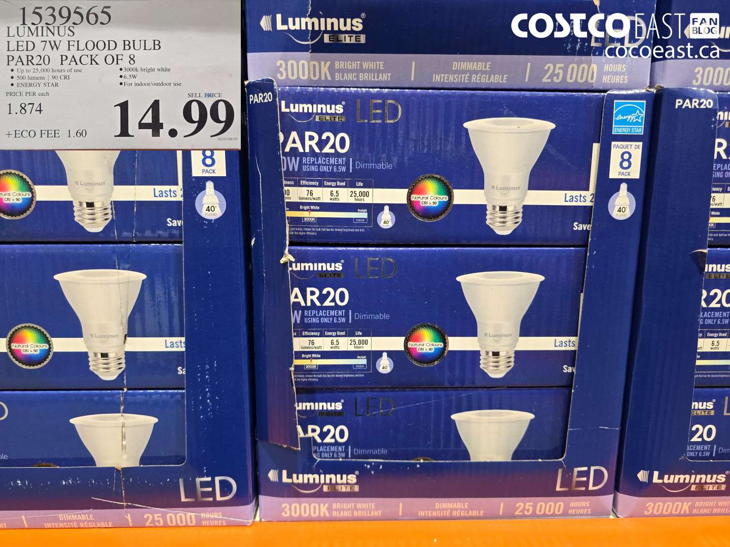1539565 LUMINUS LED 7W FLOOD BULB PAR20 PACK OF 8 $14.99