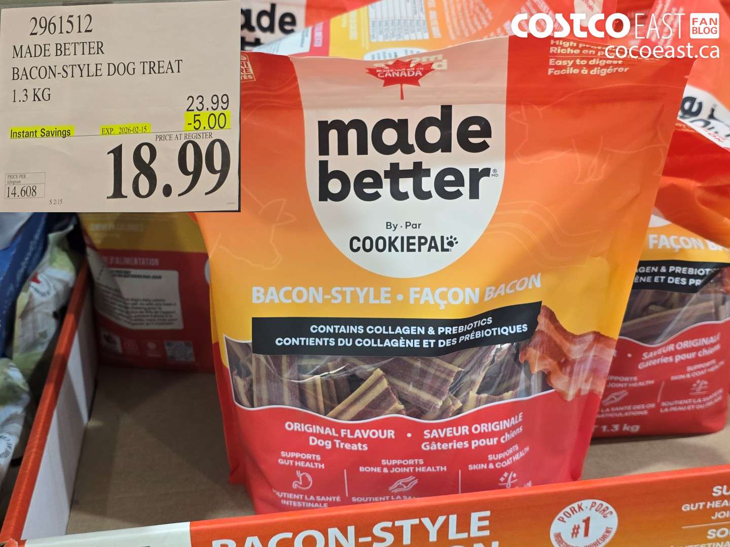 1961512 MADE BETTER BACON-STYLE DOG TREAT 1.3 KG ($5.00 INSTANT SAVINGS EXPIRES ON 2026-02-15) $18.99