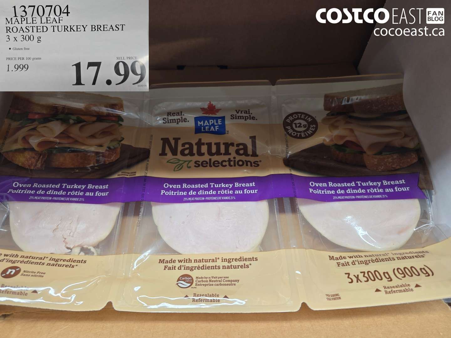 1370704 MAPLE LEAF ROASTED TURKEY BREAST 3 X 300 G $17.99