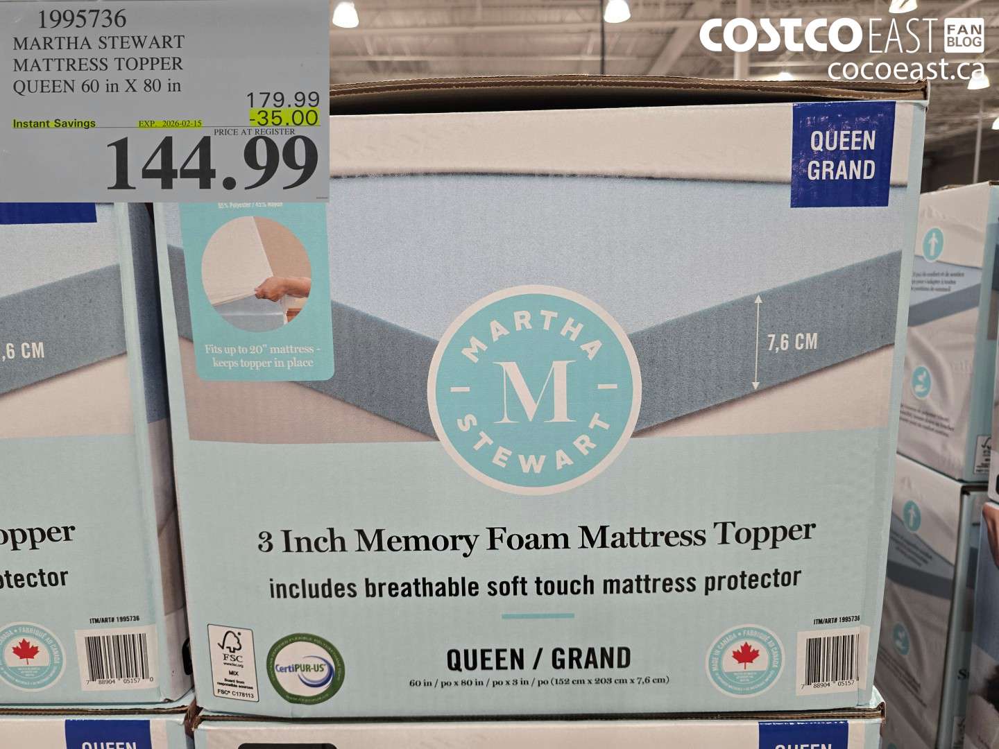 1995736 MARTHA STEWART MATTRESS TOPPER QUEEN 60 in X 80 in ($35.00 INSTANT SAVINGS EXPIRES ON 2026-02-15) $144.99