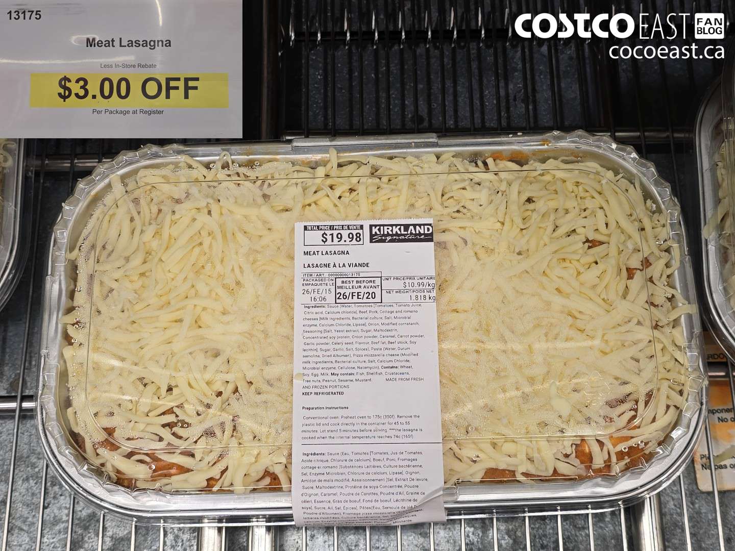 13175 MEAT LASAGNA ($3.00 INSTANT SAVINGS)