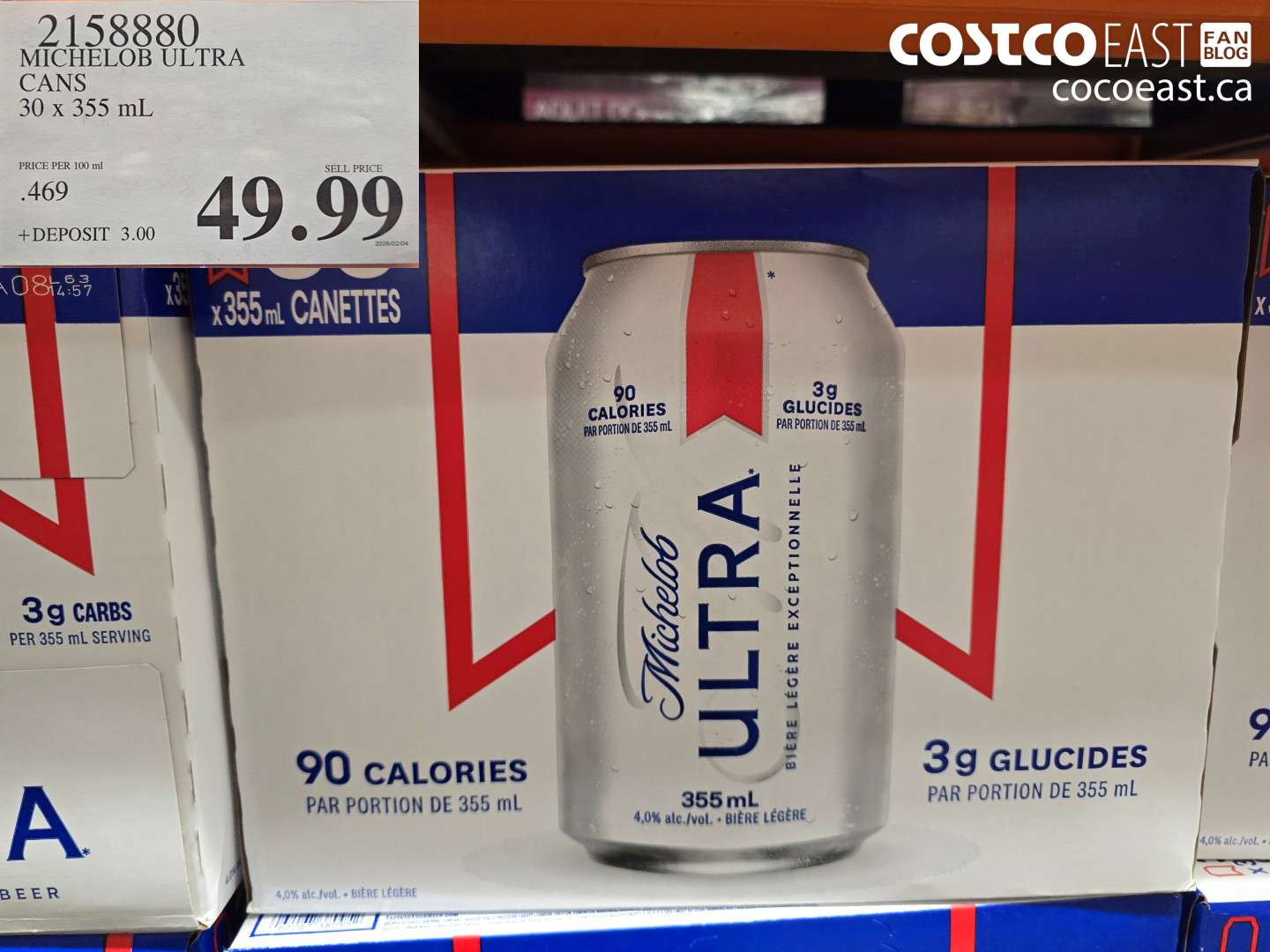 2158880 MICHELOB ULTRA CANS 30 x 355 ml $49.99