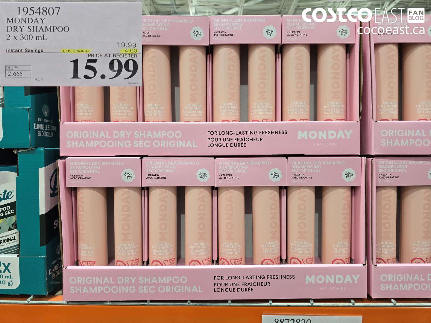 1954807 MONDAY DRY SHAMPOO 2 x 300 mL ($4.00 INSTANT SAVINGS EXPIRES ON 2026-02-15) $15.99