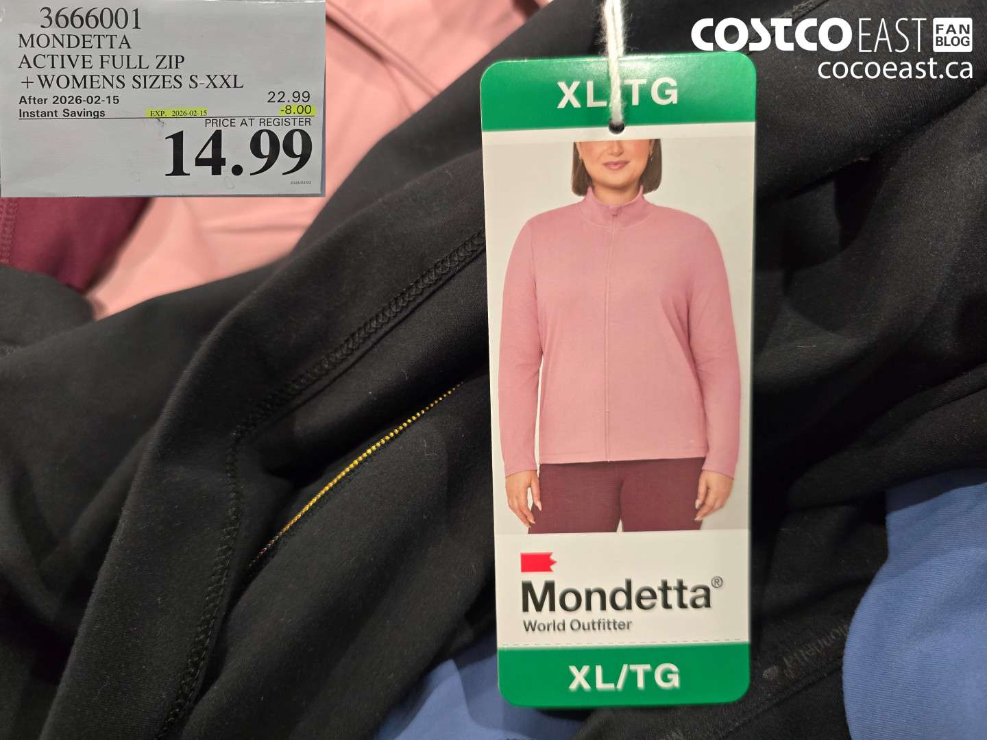 3666001 MONDETTA ACTIVE FULL ZIP + WOMENS SIZES S-XXL ($8.00 INSTANT SAVINGS EXPIRES ON 2026-02-15) $14.99