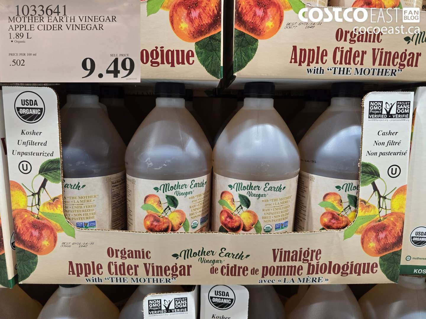 1033641 MOTHER EARTH VINEGAR APPLE CIDER VINEGAR 1.89 L $9.49