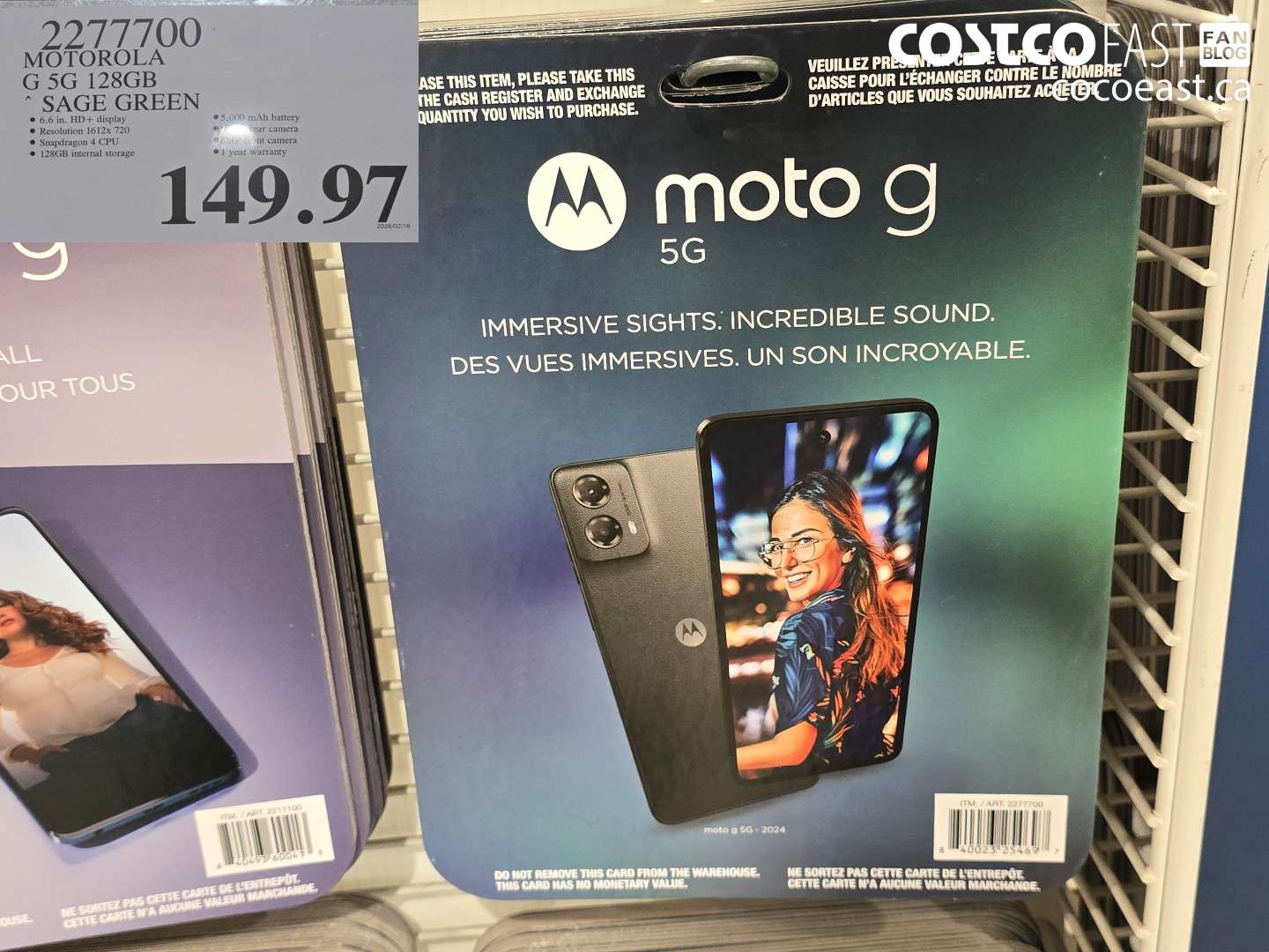 2277700 MOTOROLA G 5G 128GB SAGE GREEN $149.97