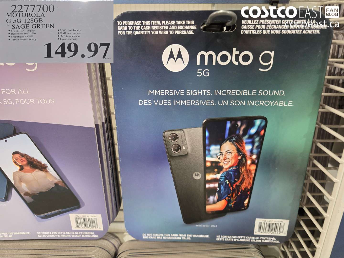 2277700 MOTOROLA G 5G 128GB SAGE GREEN $149.97