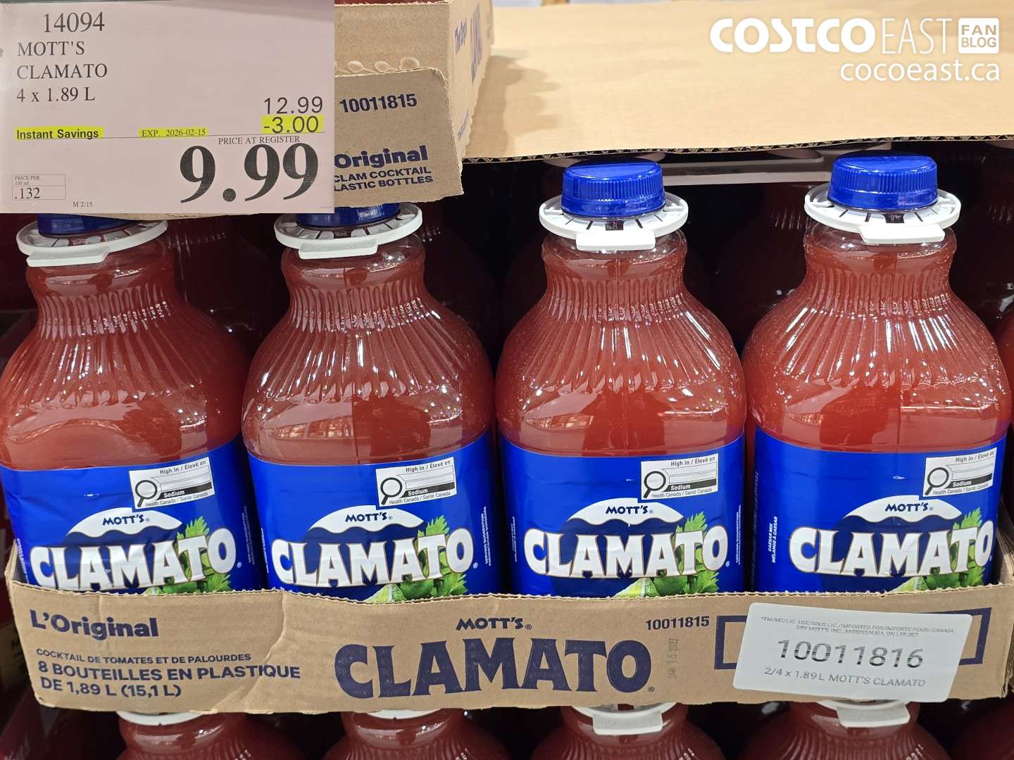 14094 MOTT'S CLAMATO 4 X 1.89 L ($3.00 INSTANT SAVINGS EXPIRES ON 2026-02-15) $9.99