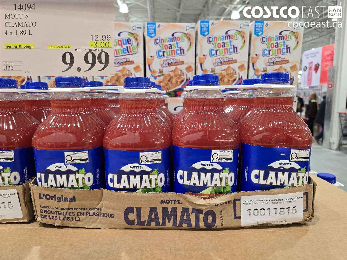 14094 MOTT'S CLAMATO 4 x 1.89 L ($3.00 INSTANT SAVINGS EXPIRES ON 2026-02-15) $9.99