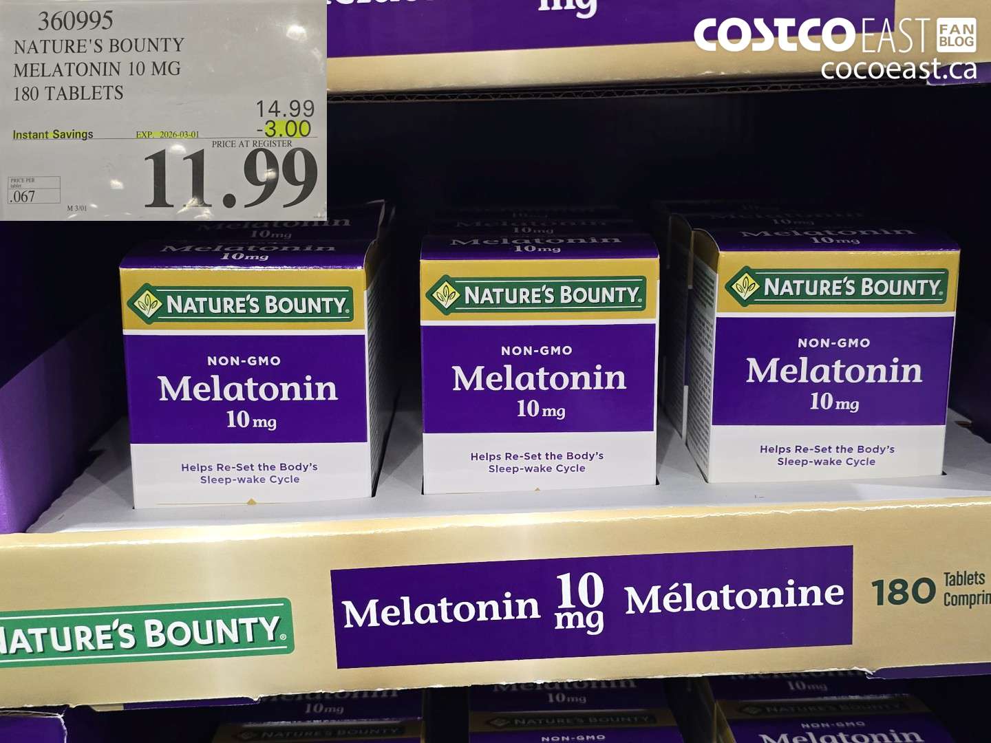 360995 NATURE'S BOUNTY MELATONIN 10 MG 180 TABLETS ($3.00 INSTANT SAVINGS EXPIRES ON 2026-03-01) $11.99