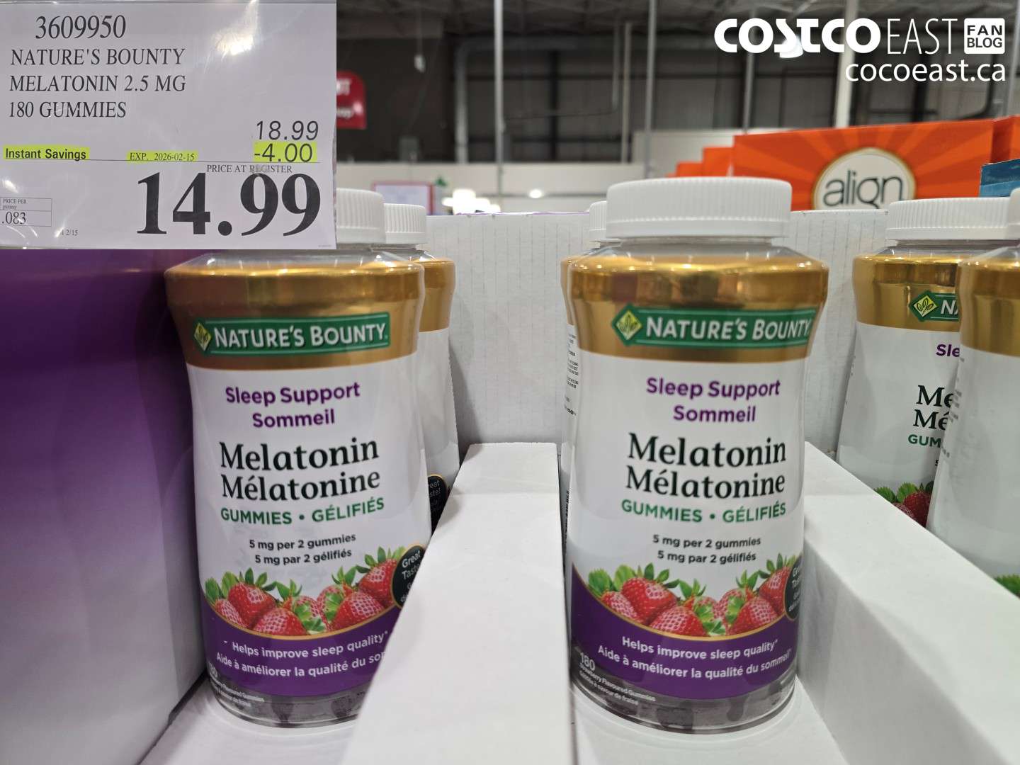 3609950 NATURE'S BOUNTY MELATONIN 2.5 MG 180 GUMMIES ($4.00 INSTANT SAVINGS EXPIRES ON 2026-02-15) $14.99