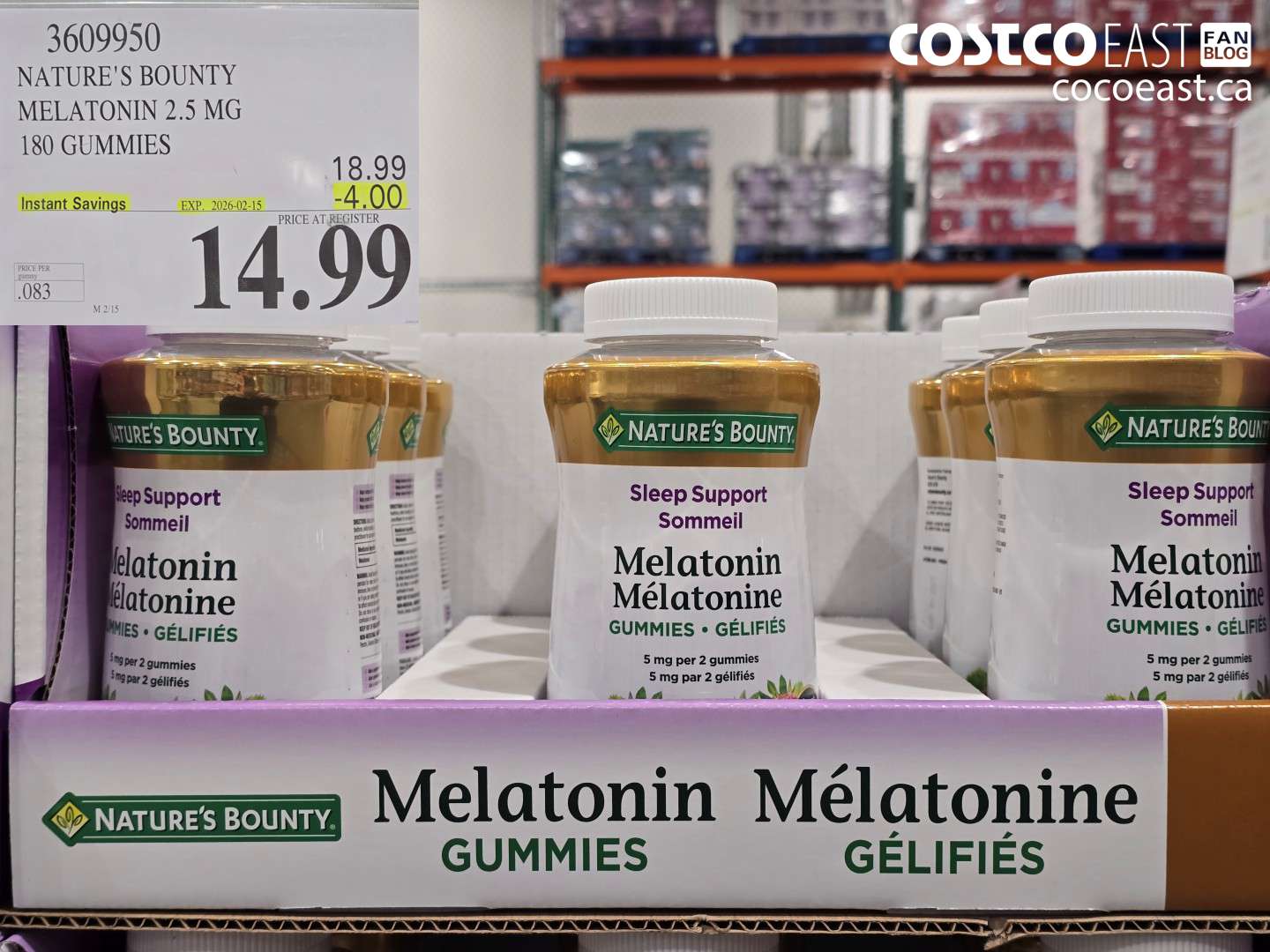 3609950 NATURE'S BOUNTY MELATONIN 2.5 MG 180 GUMMIES ($4.00 INSTANT SAVINGS EXPIRES ON 2026-02-15) $14.99