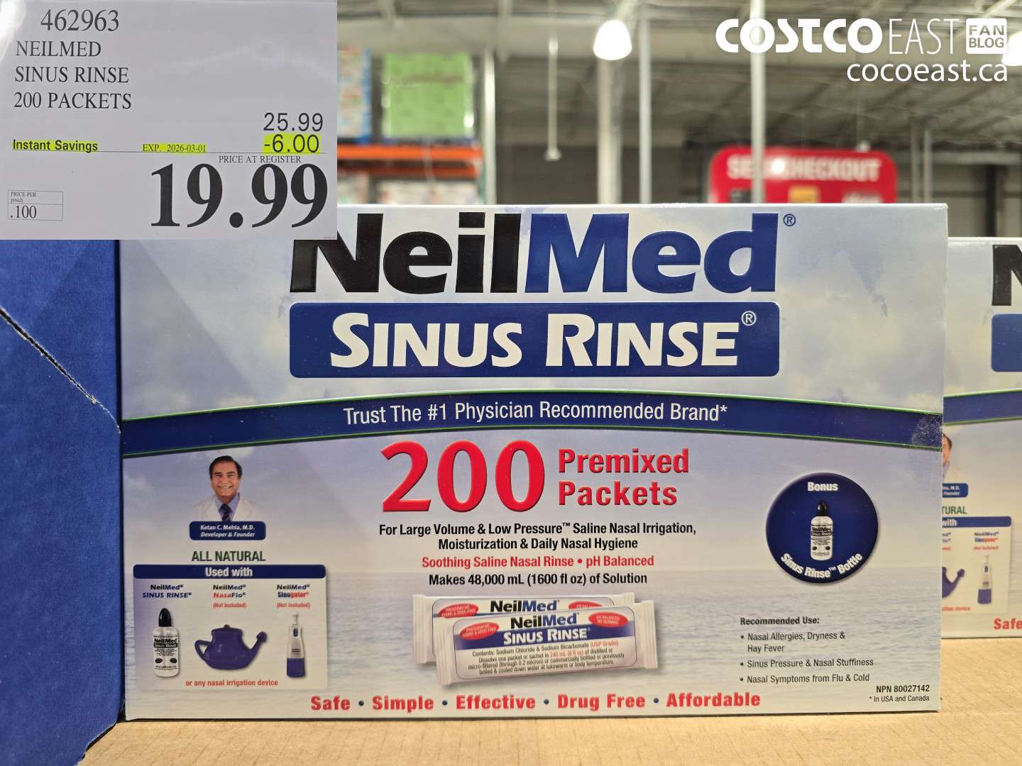 462963 NEILMED SINUS RINSE 200 PACKETS ($6.00 INSTANT SAVINGS EXPIRES ON 2026-03-01) $19.99