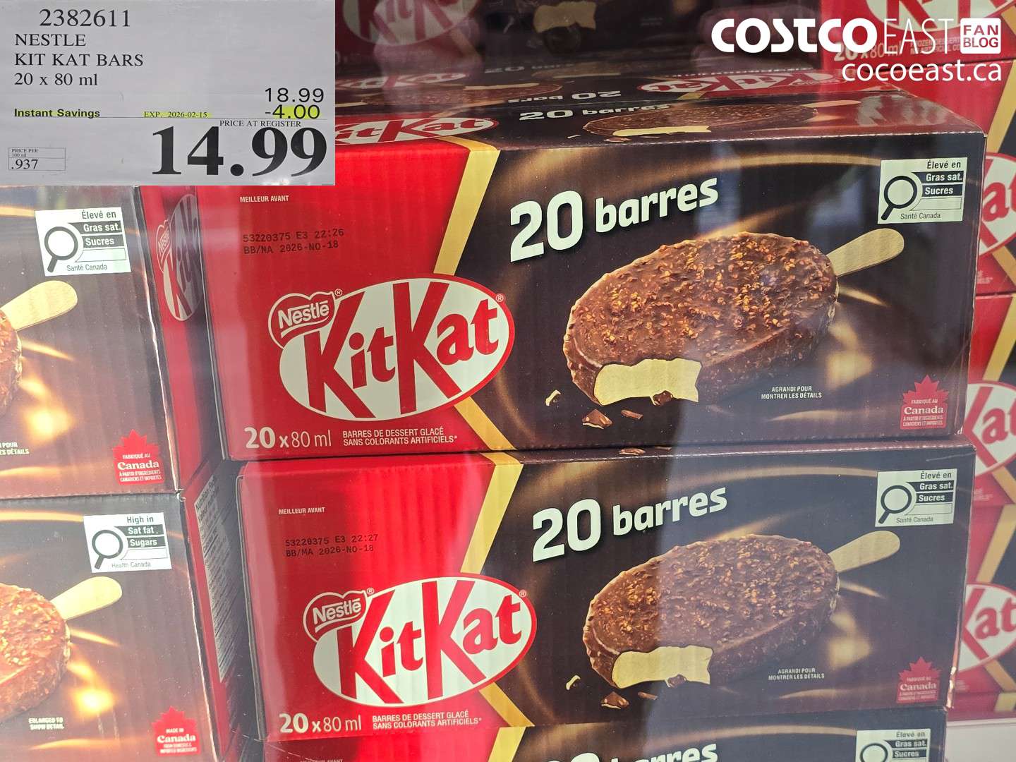 2382611 NESTLE KIT KAT BARS 20 x 80 ml ($4.50 INSTANT SAVINGS EXPIRES ON 2026-02-15) $14.99