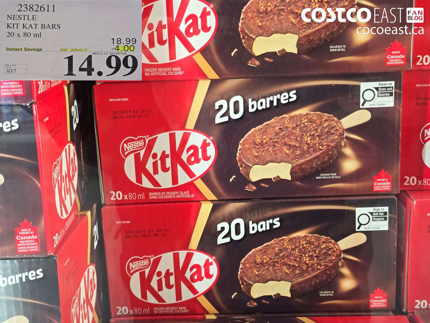 2382611 NESTLE KIT KAT BARS 20 x 80 ml ($4.00 INSTANT SAVINGS EXPIRES ON 2026-02-15) $14.99