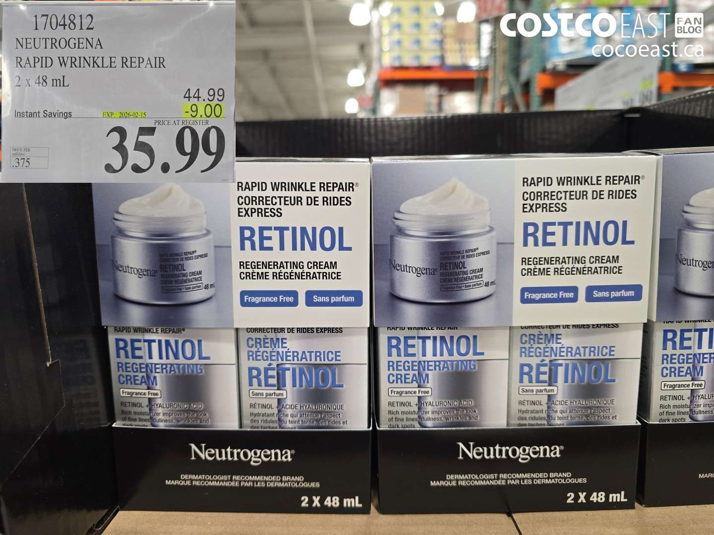 1704812 NEUTROGENA RAPID WRINKLE REPAIR 2 x 48 mL ($9.00 INSTANT SAVINGS EXPIRES ON 2026-02-15) $35.99
