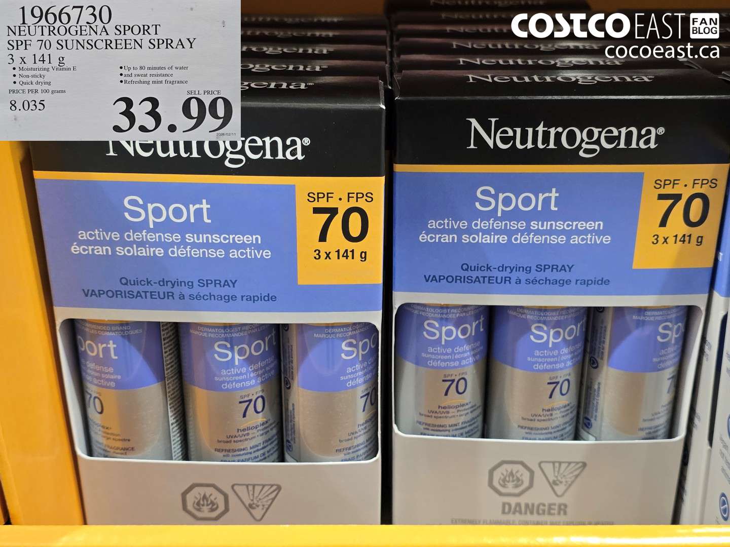1966730 NEUTROGENA SPORT SPF 70 SUNSCREEN SPRAY 3 X 141 G $33.99