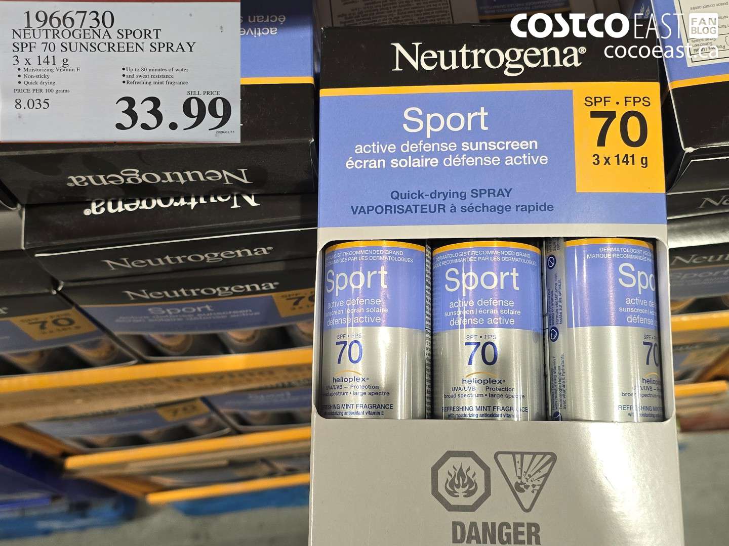 1966730 NEUTROGENA SPORT SPF 70 SUNSCREEN SPRAY 3 x 141 g $33.99