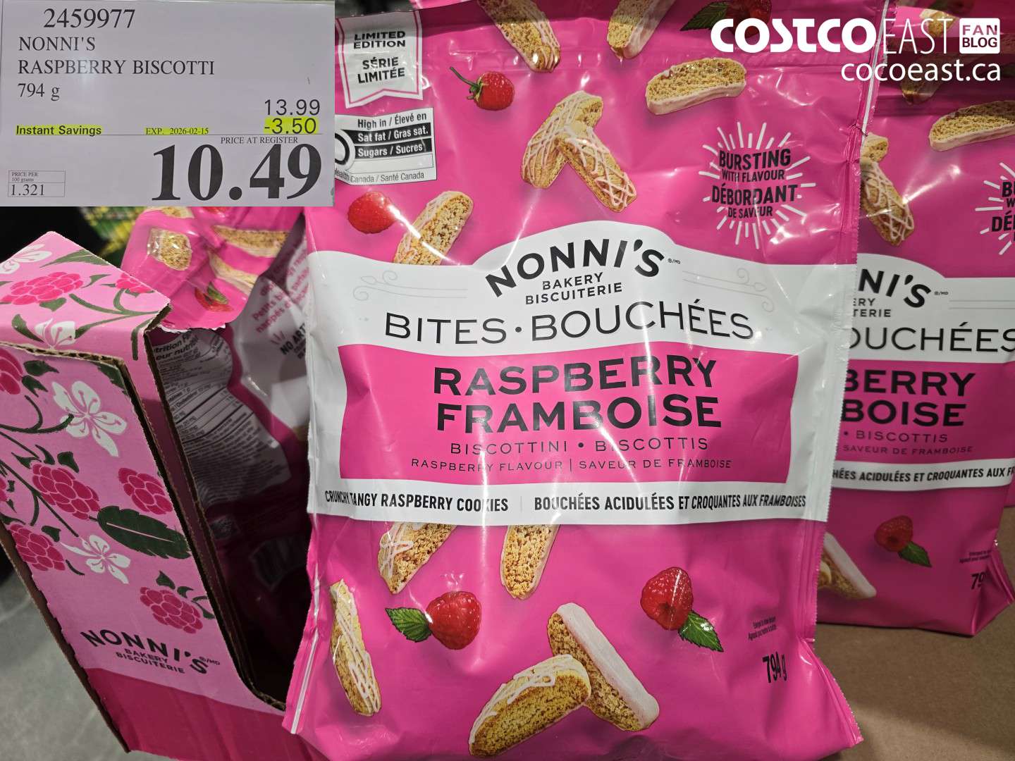 2459977 NONNI'S RASPBERRY BISCOTTI 194 g ($3.50 INSTANT SAVINGS EXPIRES ON 2026-02-15) $10.49