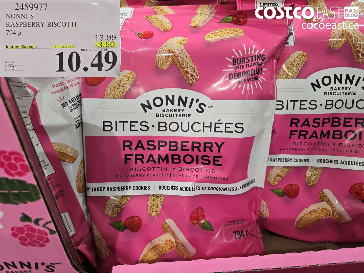 2459977 NONNI'S RASPBERRY BISCOTTI 794 g ($3.50 INSTANT SAVINGS EXPIRES ON 2026-02-15) $10.49