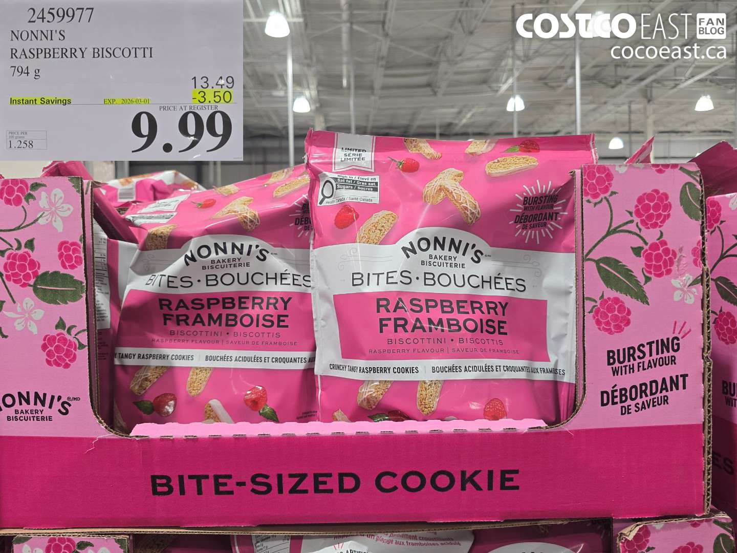 2459977 NONNI'S RASPBERRY BISCOTTI 794 g ($3.50 INSTANT SAVINGS EXPIRES ON 2026-03-01) $9.99
