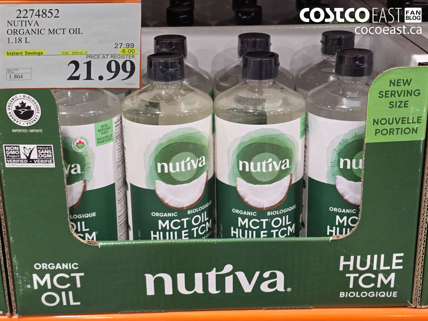 2274852 NUTIVA ORGANIC MCT OIL 1.18 L ($6.00 INSTANT SAVINGS EXPIRES ON 2026-02-15) $21.99
