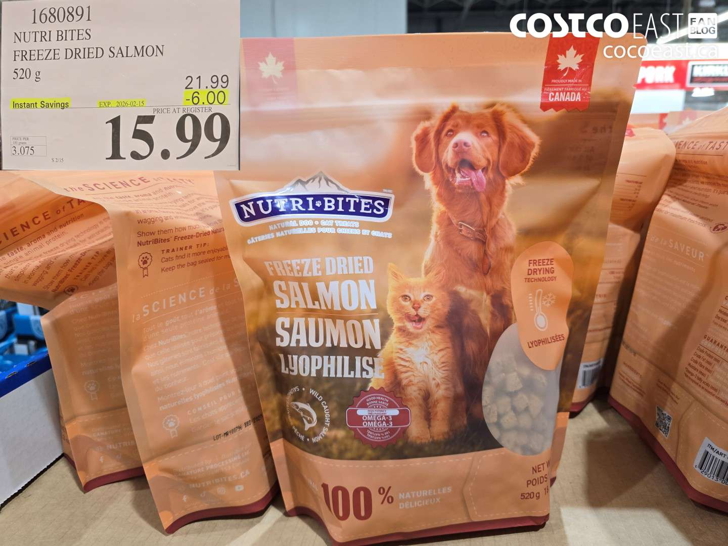 1680891 NUTRI BITES FREEZE DRIED SALMON 520 g ($6.00 INSTANT SAVINGS EXPIRES ON 2026-02-15) $15.99