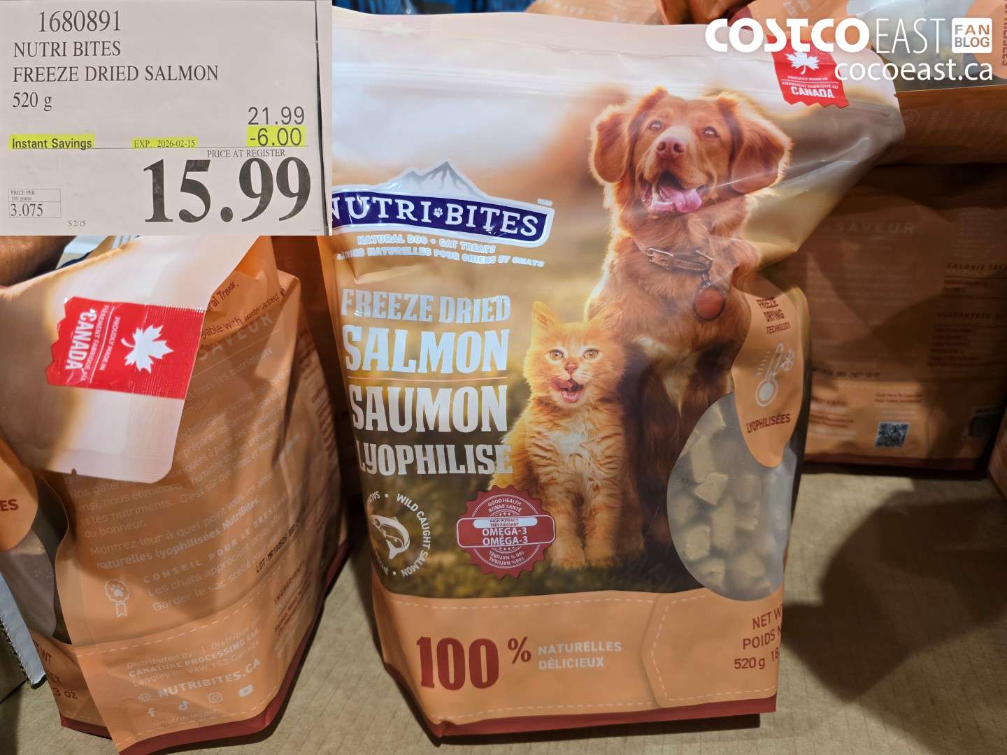 1680891 NUTRI BITES FREEZE DRIED SALMON 520 g ($6.00 INSTANT SAVINGS EXPIRES ON 2026-02-15) $15.99